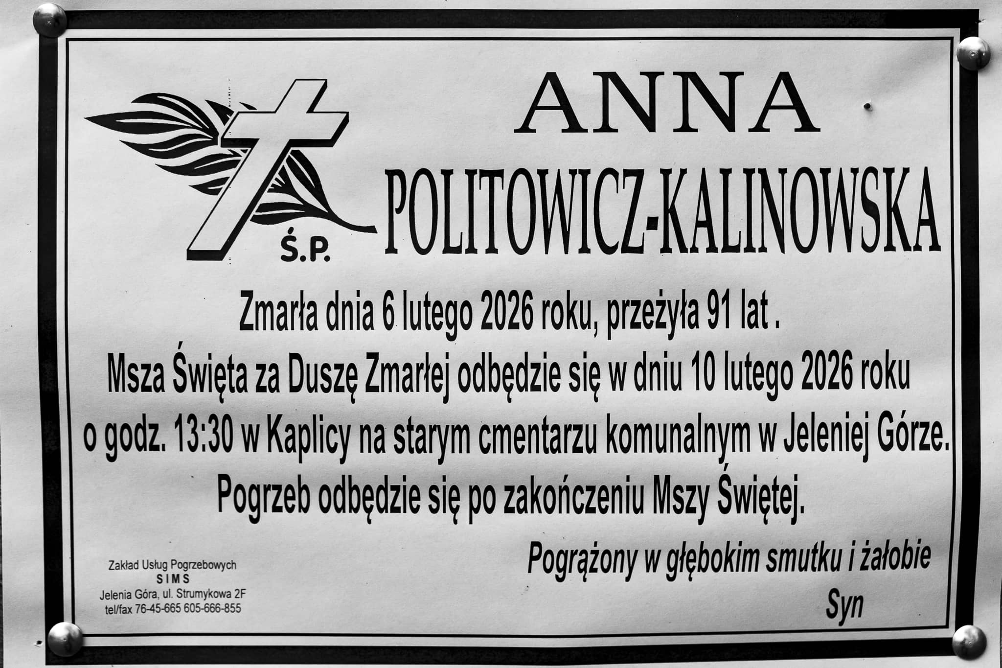 Zmarła Anna Politowicz–Kalinowska