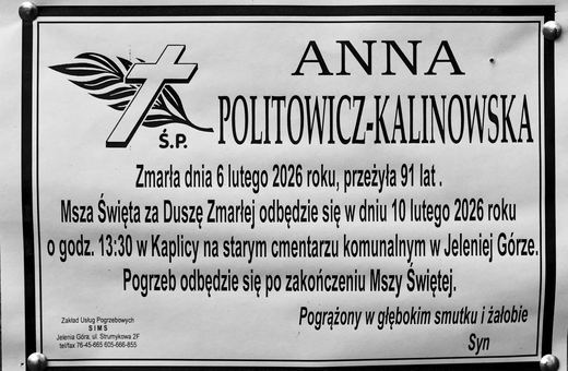 Zmarła Anna Politowicz–Kalinowska