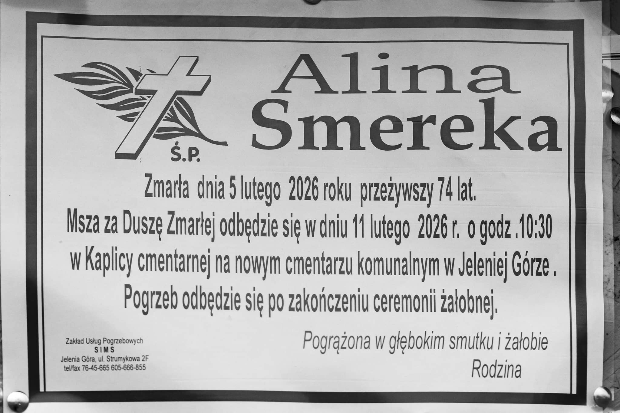 Zmarła Alina Smereka