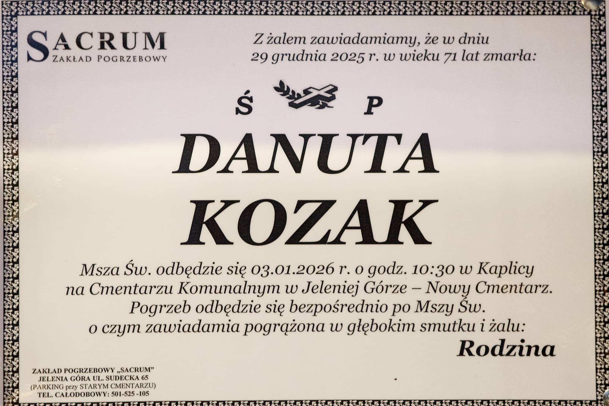 Zmarła Danuta Kozak