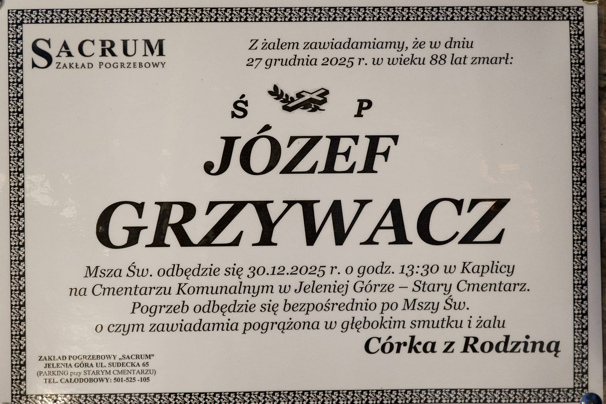 Zmarł Józef Grzywacz
