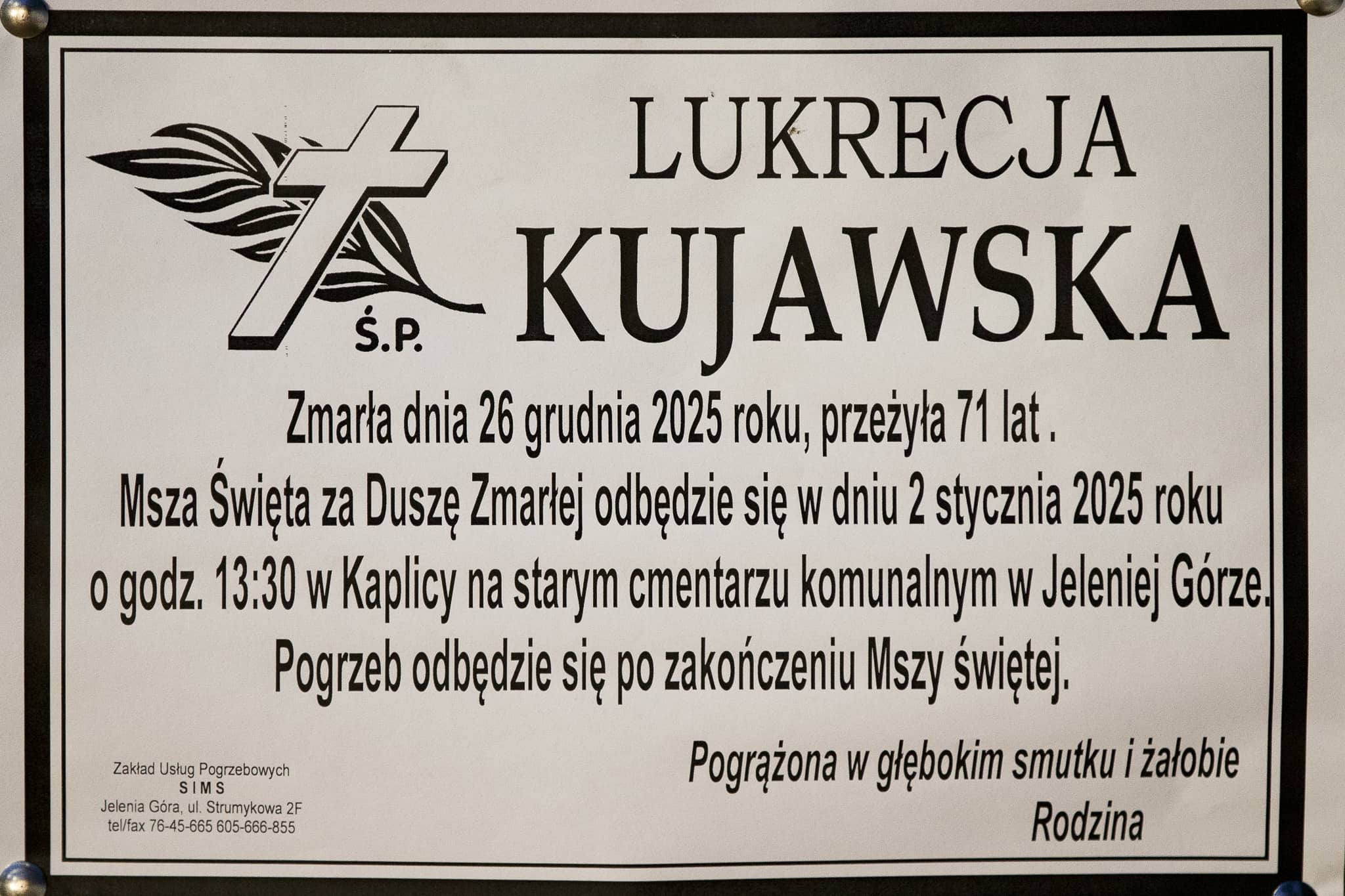 Zmarła Lukrecja Kujawska