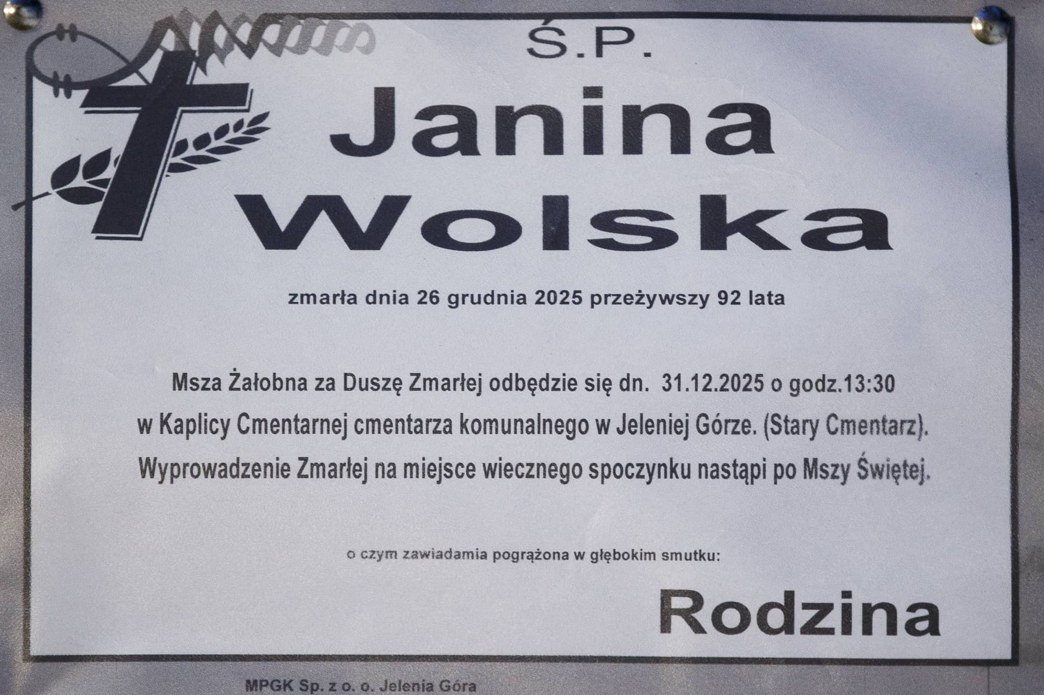 Zmarła Janina Wolska