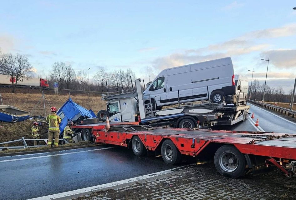 Poważne zderzenie pojazdów ciężarowych