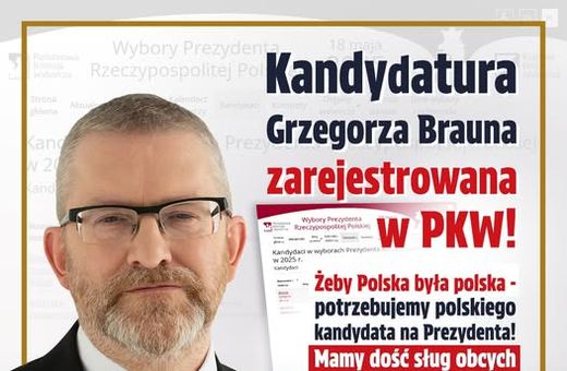 Grzegorz Braun zarejestrowany w PKW jako kandydat na urząd prezydenta RP.