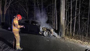 Karpniki – BMW uderzyło w drzewo i stanęło w ogniu
