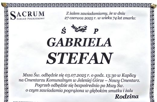 Zmarła Gabriela Stefan