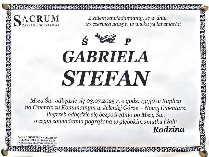 Zmarła Gabriela Stefan
