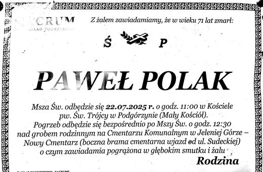 Zmarł Paweł Polak