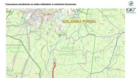 Utrudnienia przy Borówczanych Skałach