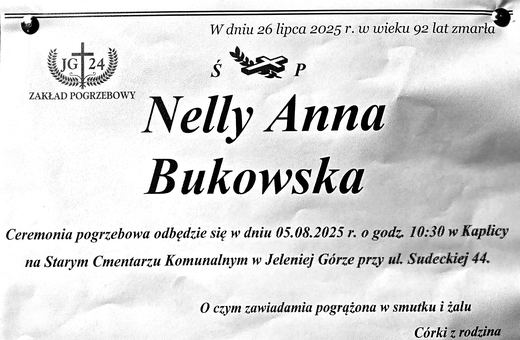 Zmarła Nelly Anna Bukowska