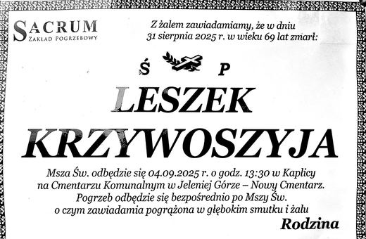Zmarł Leszek Krzywoszyja