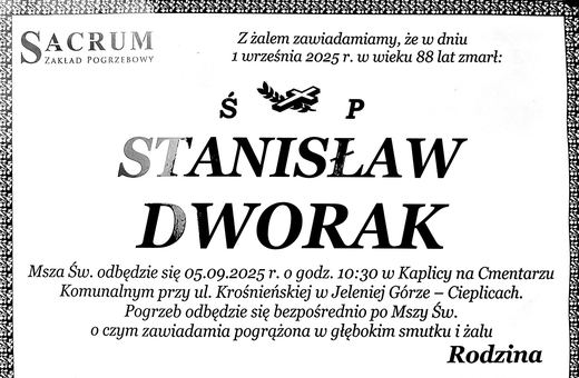 Zmarł Stanisław Dworak