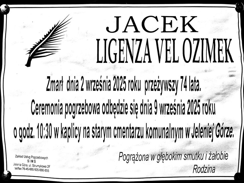 Zmarł Jacek Ligenza vel Ozimek