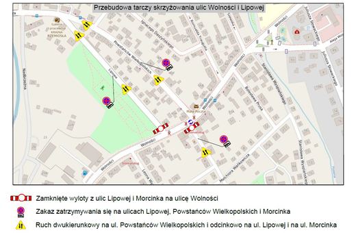 Utrudnienia na skrzyżowaniu Wolności–Lipowa