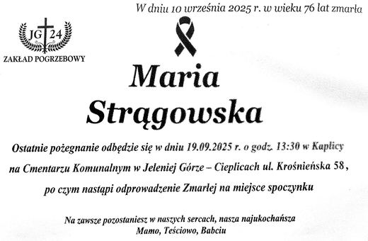 Zmarła Maria Strągowska