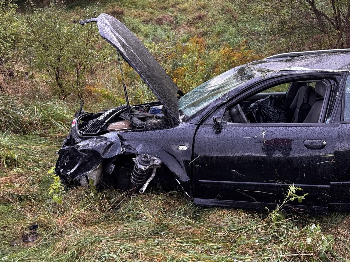 Audi wypadło z drogi na ul. Wincentego Pola