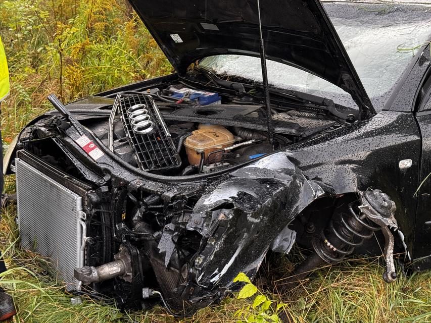 Audi wypadło z drogi na ul. Wincentego Pola