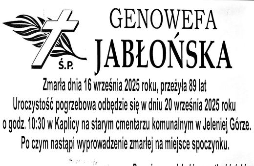 Zmarła Genowefa Jabłońska