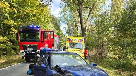 Nieostrożny manewr, auto w drzewie