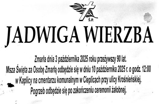 Zmarła Jadwiga Wierzba