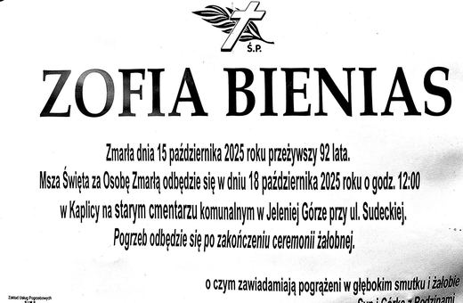 Zmarła Zofia Bienias
