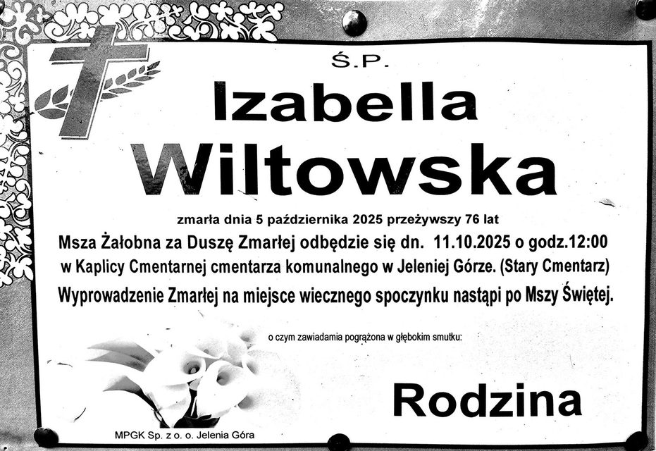 Zmarła Izabella Wiltowska