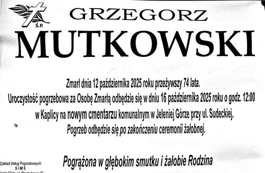 Zmarł Grzegorz Mutkowski