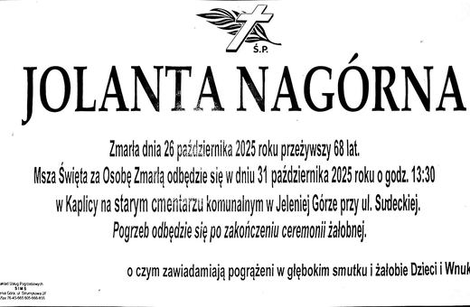 Zmarła Jolanta Nagórna