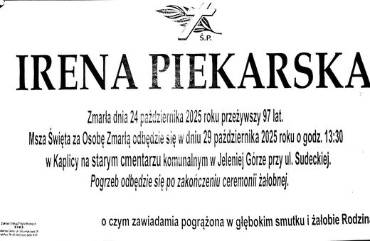 Zmarła Irena Piekarska