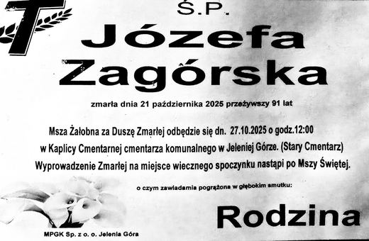 Zmarła Józefa Zagórska