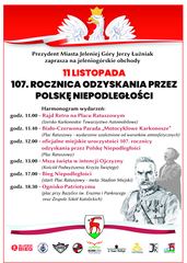 Zaproszenie na miejskie obchody 107. Rocznicy Odzyskania Niepodległości