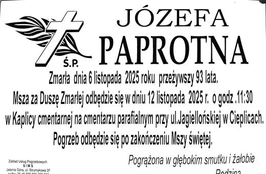 Zmarła Józefa Paprotna