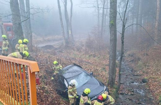 Auto wylądowało w potoku