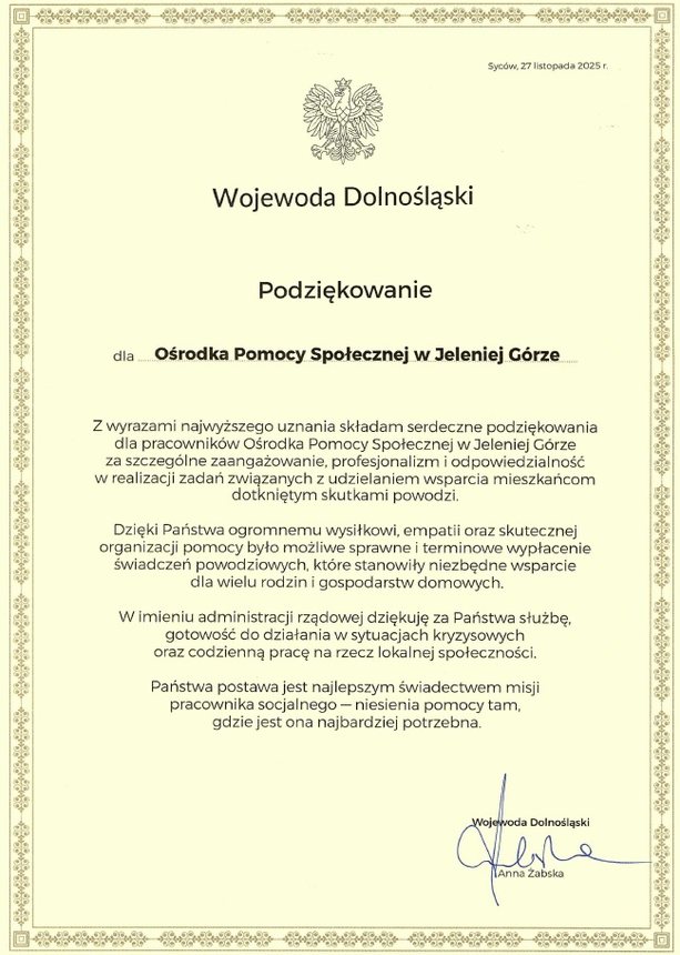 Kolejne wyróżnienie dla jeleniogórskiego MOPS