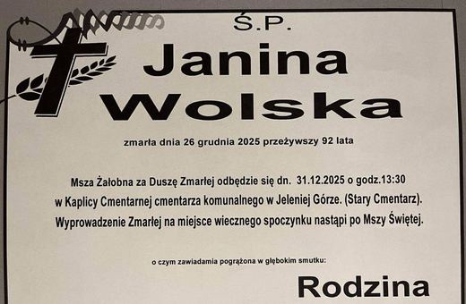 Zmarła Janina Wolska
