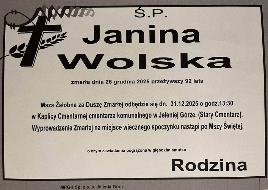 Zmarła Janina Wolska