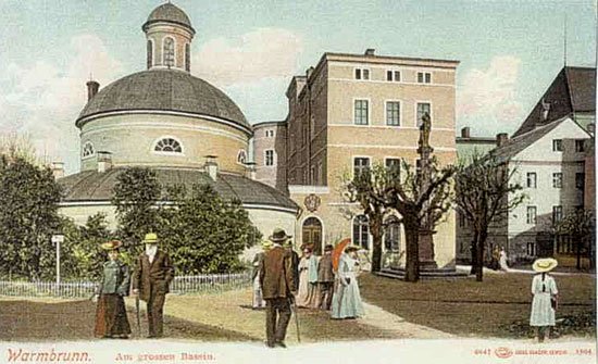 Wiosenne popołudnie 1904 roku przy Dużym Basenie. Widać figurę św. Jana Nepomucena. Basenu już nie ma.