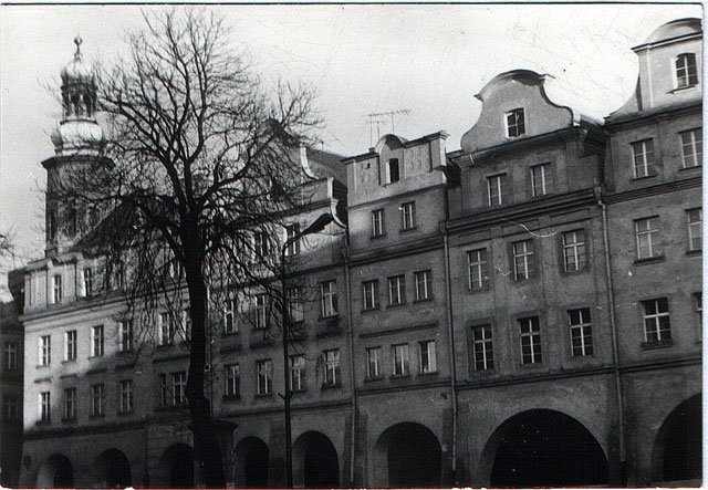 Pierzeja wschodnia po odbudowie. W ciągu parteru urządzono jedną restaurację Arkadię, zamiast rozlicznych kawiarni i cukierni, które niegdyś mieściły się w każdej z kamieniczek.