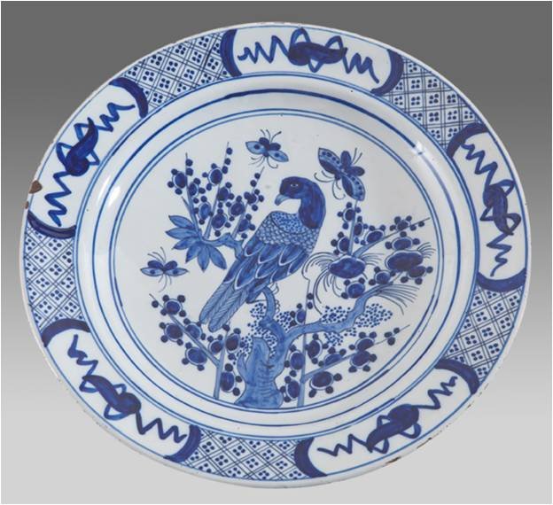 Talerz, Holandia, Delft, pocz. XVIII w., fajans, szkliwo ołowiowo – cynowe, malowanie kobaltem.