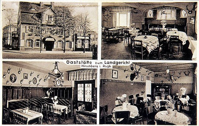Zajazd Zum Landgericht, przy sądzie – Wilhelmstrasse. Dziś Wojska Polskiego. Z dawnego zajazdu powstał budynek różnych kancelarii, ale lokal gastronomiczny był tu jeszcze kilka lat po 1945 roku.