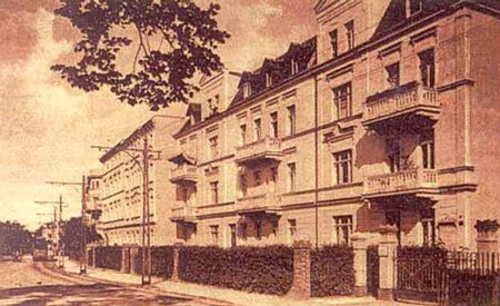 Widok na Bergmannstrasse (Traugutta). Nadawca kartki musiał mieć do opisania wiele wrażeń z Cunnersdorfu.