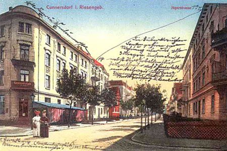 Kawiarnia na rogu Jaegerstrasse i Warmbrunnerstrasse na początku XX wieku. Późniejsza restauracja „Myśliwska”