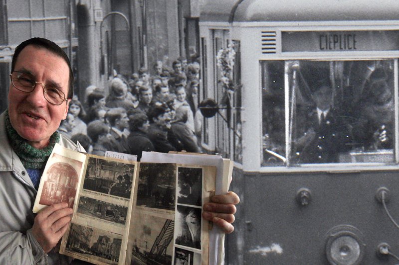 Bolesław Osipik doskonale pamięta ostatni przejazd tramwaju: 1 maja 1969 z okazji pochodu pierwszomajowego. Już wtedy zdjęto oznaczenia przystanków tramwajowych, a na zdjęciu – mijanka przy Hotelu Europa.