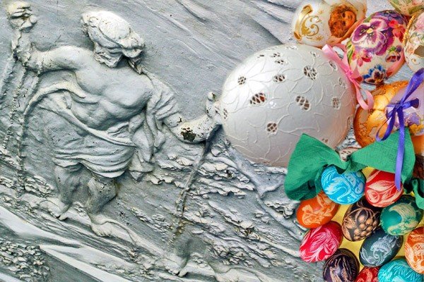 Sztukateria przedstawiająca Chrystusa Zmartwychwstałego na suficie epitafium proboszczów jeleniogórskich przy kościele św. Erazma i Pankracego.