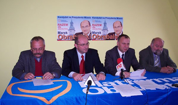 Marcin Zawiła, Marek Obrębalski, Jerzy Łużniak i Jerzy Pokój podczas wtorkowej konferencji prasowej.