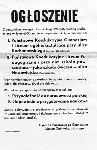 Pierwsze polskie ogłoszenie o naborze do „Żeroma”. Aby się nie pomylić – podano nazwy ulic w wersji niemieckiej.