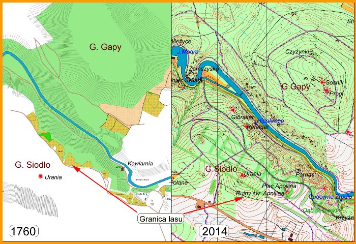 Góra Siodło w 1760 r. i w 2014 r. – porównanie