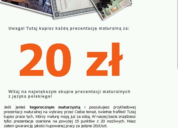 Według jednego z anonsów prezentację można już kupić za 20 złotych. 15 puntków na egzaminie gwarantowane.