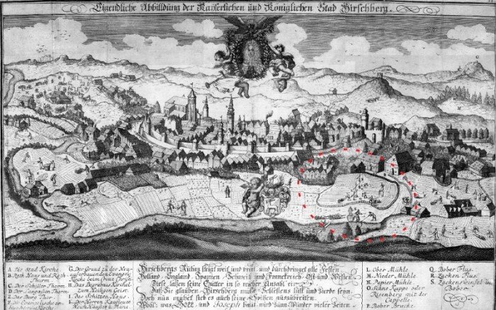 Fragment Jeleniej Góry od północnego zachodu z zaznaczeniem bielarni Glafeya